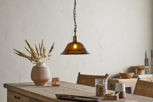 Pendentif Keju en verre recyclé de forme organique - Ambre foncé