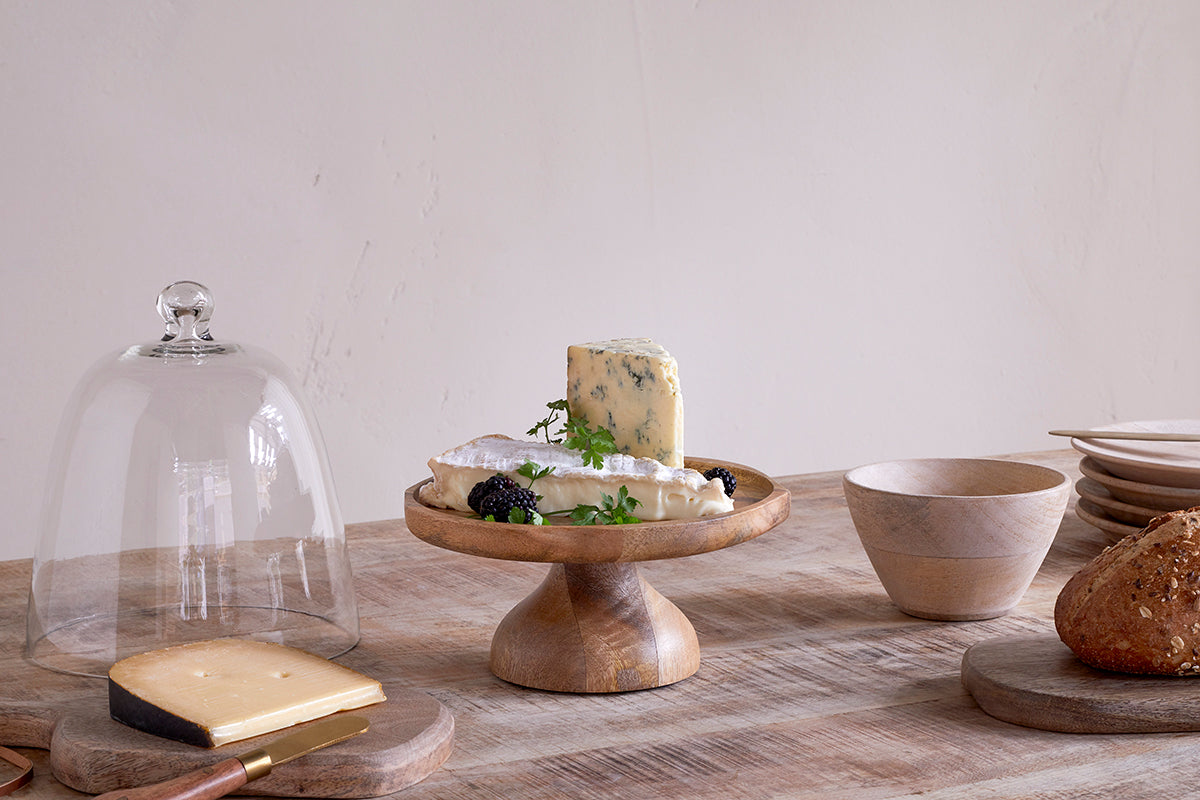 Présentoir à fromage en bois de manguier Kannati et verre - Transparent