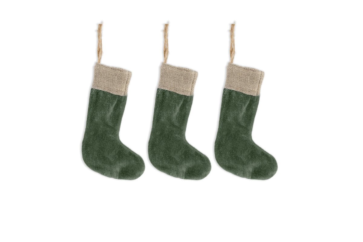 Mini bas en velours de coton Karru - Vert forêt - (Ensemble de 3)