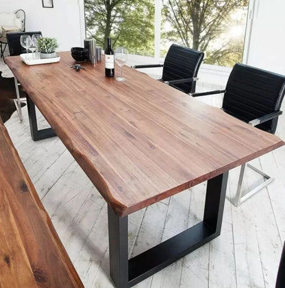 AUBREY Table à manger industrielle moderne en bois massif