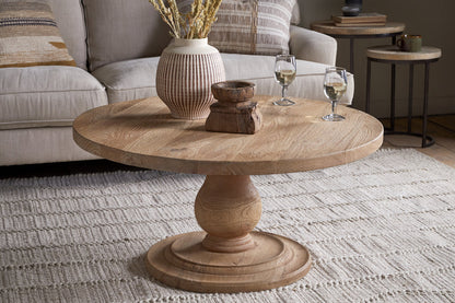 Table basse ronde sculptée Laya - Naturel