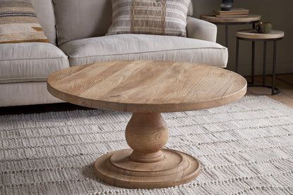 Table basse ronde sculptée Laya - Naturel