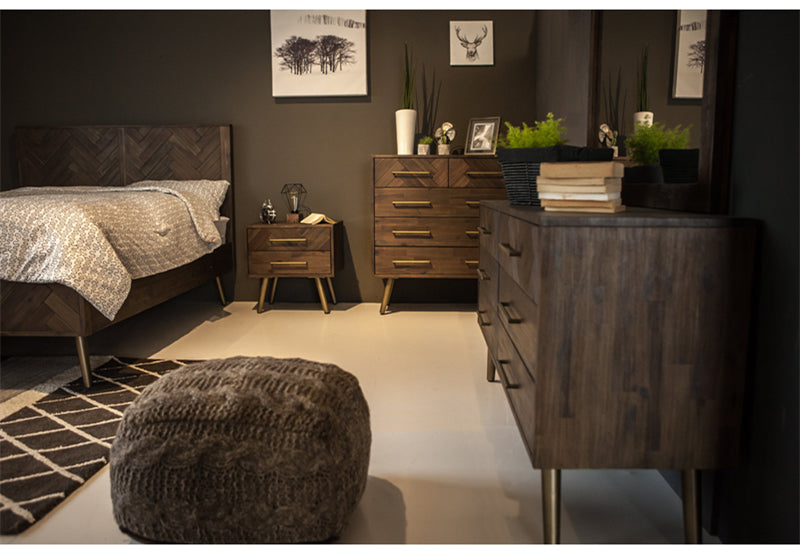 LEAH Chevet à chevrons en bois d'acacia massif Commode nordique