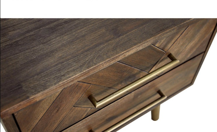 LEAH Chevet à chevrons en bois d'acacia massif Commode nordique