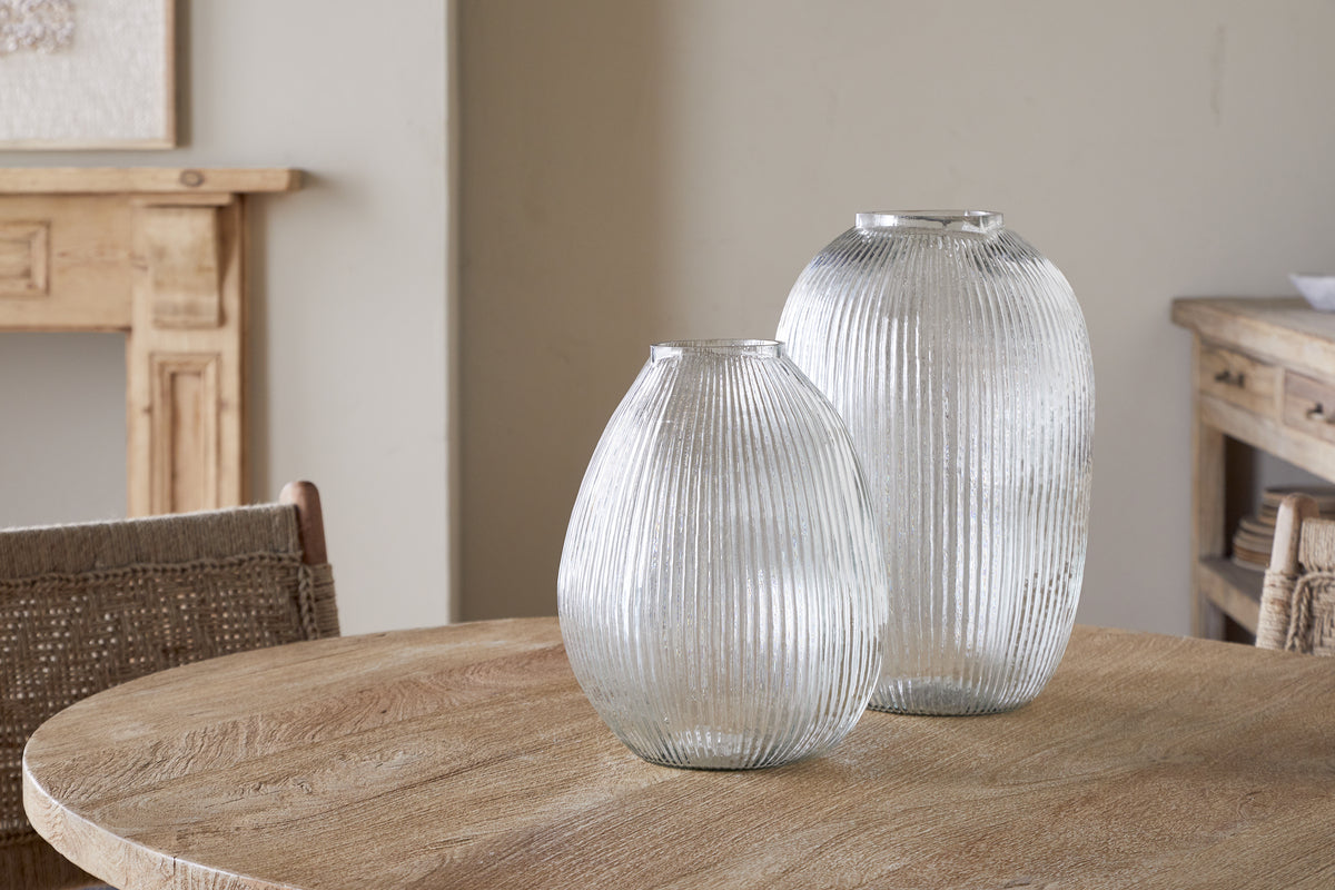 Vase en verre côtelé Linsy - Transparent