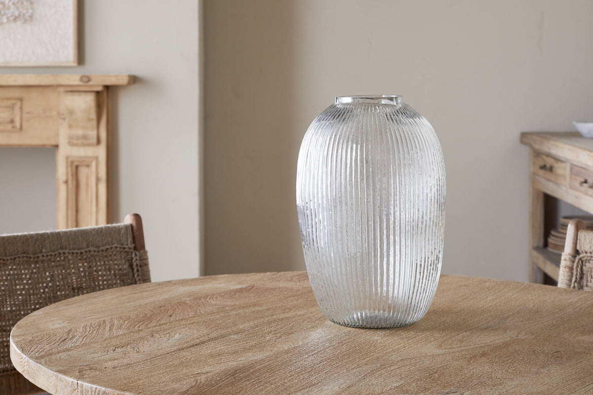 Vase en verre côtelé Linsy - Transparent
