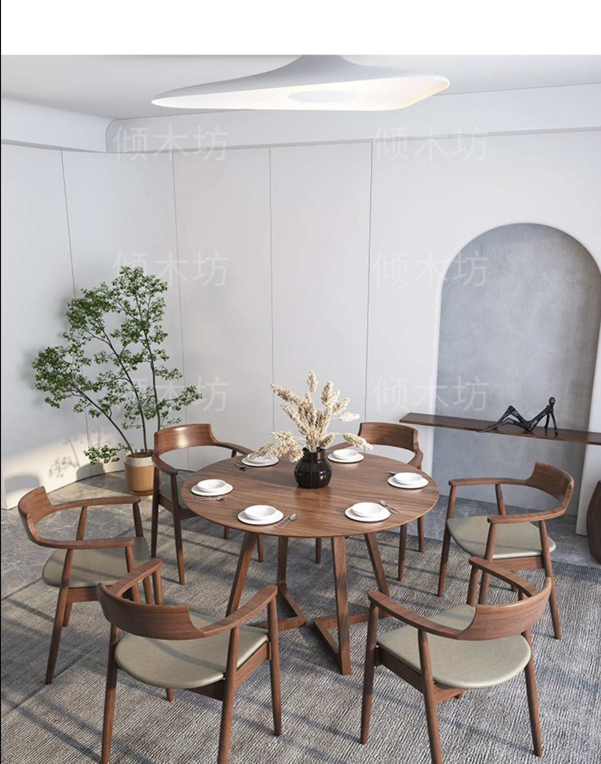 Chaise princesse LEILANI Hiroshima en bois massif, table de salle à manger ronde, option conférence (choix de 7 tailles)