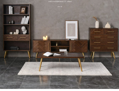 Meuble TV LILAH à chevrons en bois massif de frêne américain 