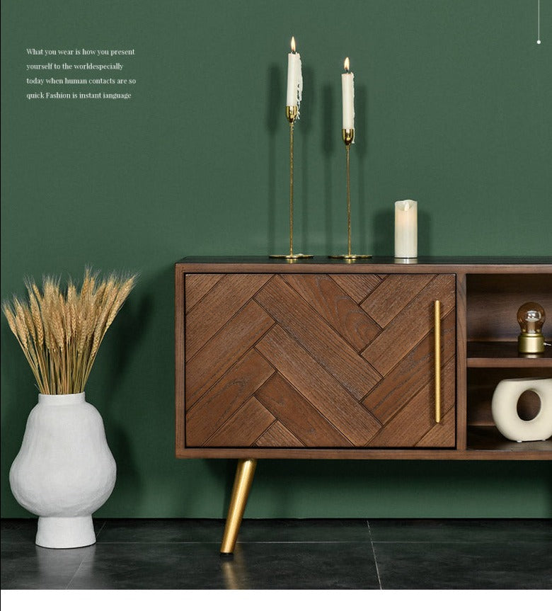 Meuble TV LILAH à chevrons en bois massif de frêne américain 