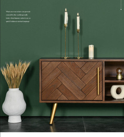 Meuble TV LILAH à chevrons en bois massif de frêne américain 