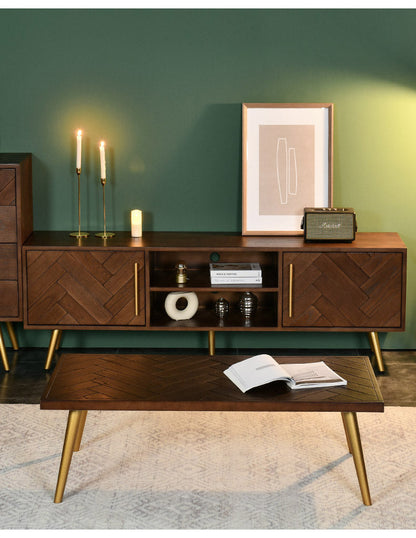 Meuble TV LILAH à chevrons en bois massif de frêne américain 