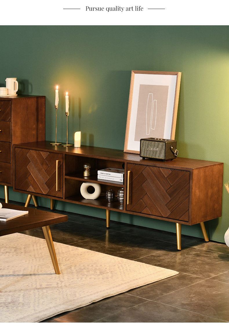 Meuble TV LILAH à chevrons en bois massif de frêne américain 