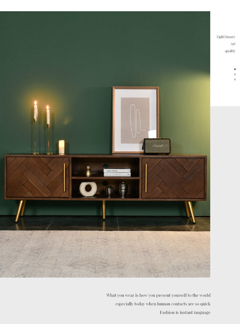 Meuble TV LILAH à chevrons en bois massif de frêne américain 