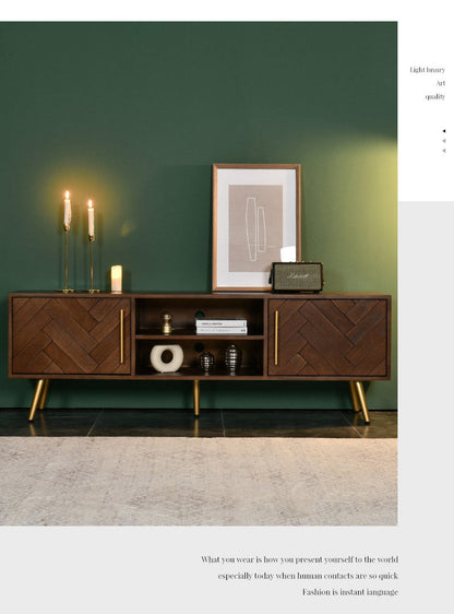 Meuble TV LILAH à chevrons en bois massif de frêne américain 