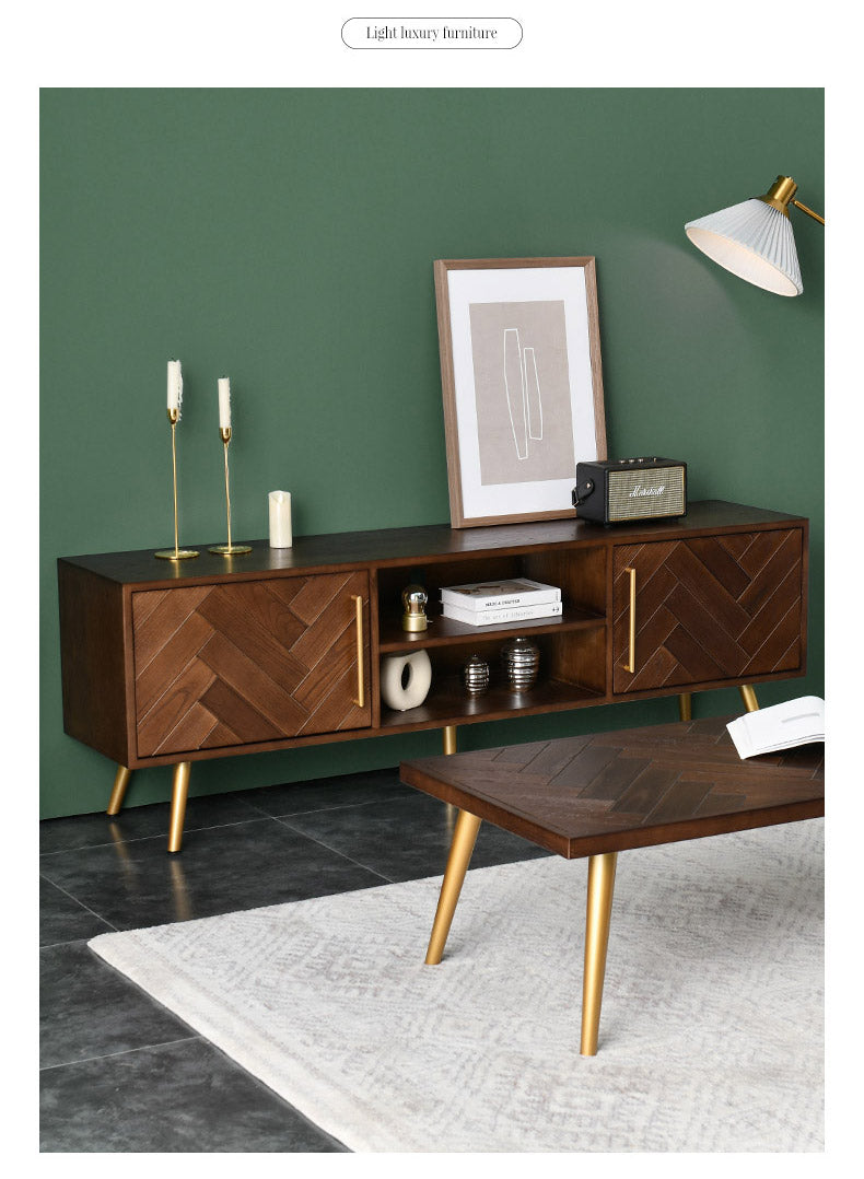 Meuble TV LILAH à chevrons en bois massif de frêne américain 