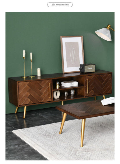 Meuble TV LILAH à chevrons en bois massif de frêne américain 