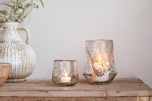Photophore en verre recyclé Linora - Transparent