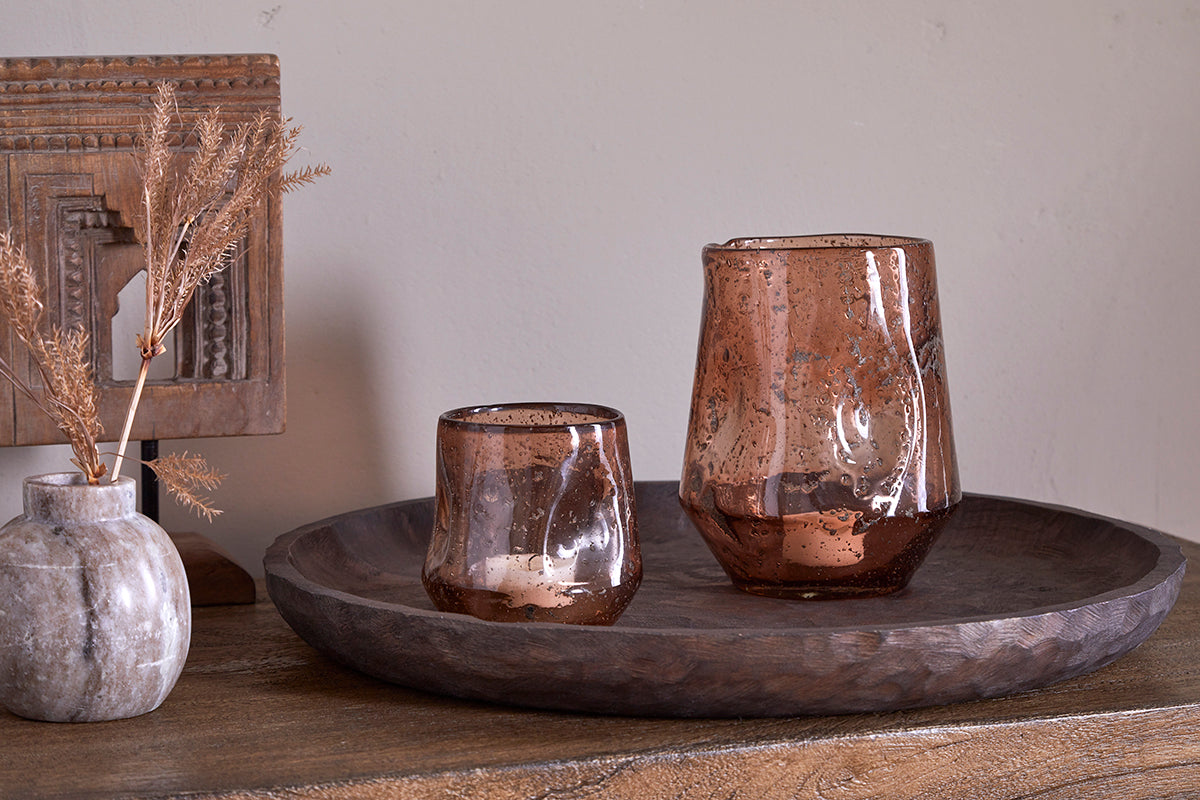 Photophore en verre recyclé Linora - Terre cuite