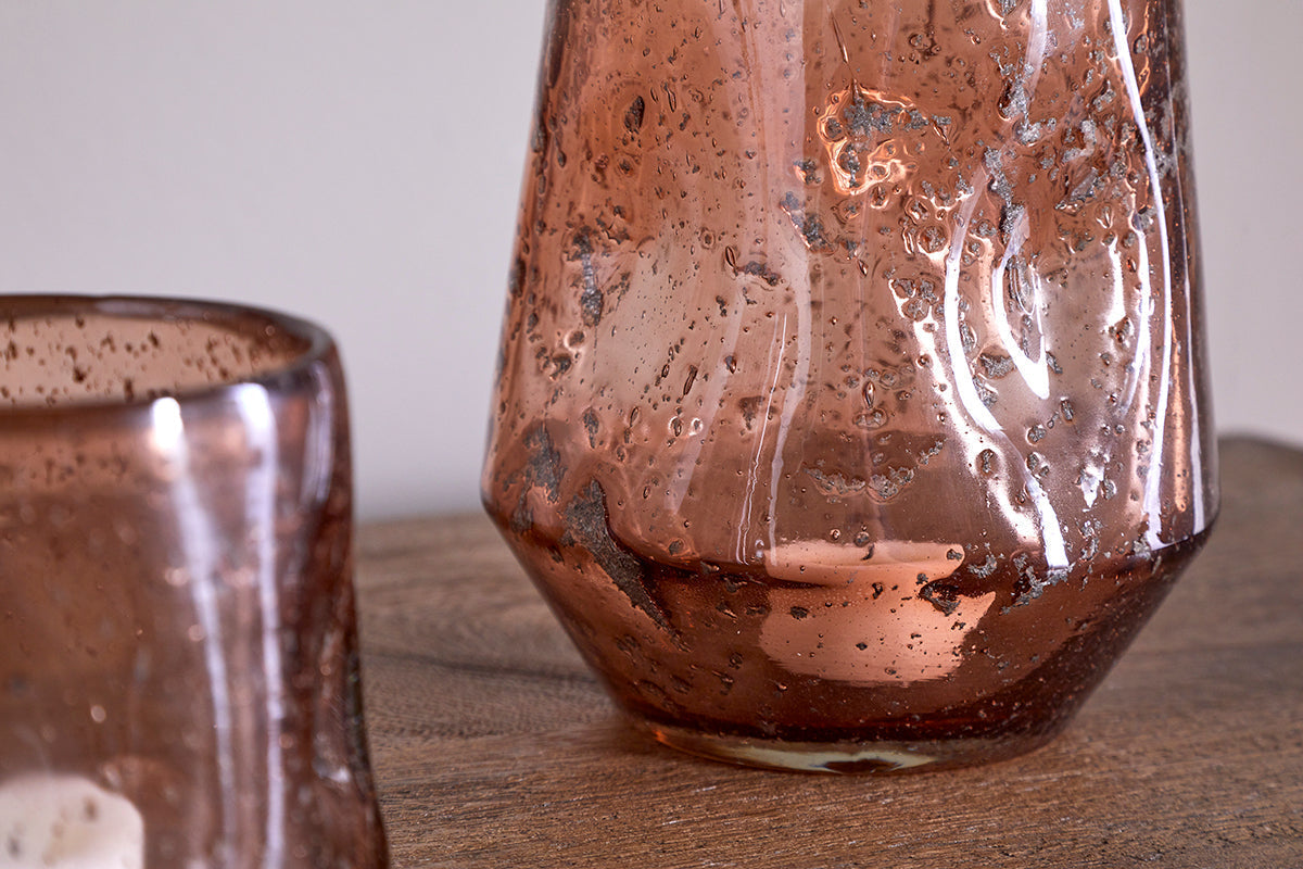Photophore en verre recyclé Linora - Terre cuite