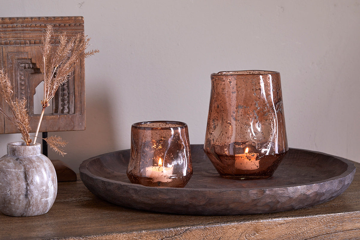 Photophore en verre recyclé Linora - Terre cuite