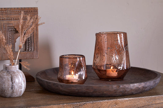 Photophore en verre recyclé Linora - Terre cuite