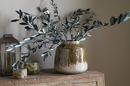 Vase Melina en émail réactif - Olive et naturel