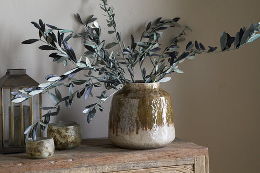 Vase Melina en émail réactif - Olive et naturel
