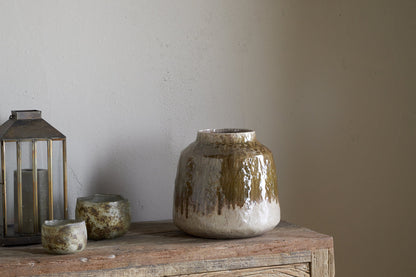 Vase Melina en émail réactif - Olive et naturel