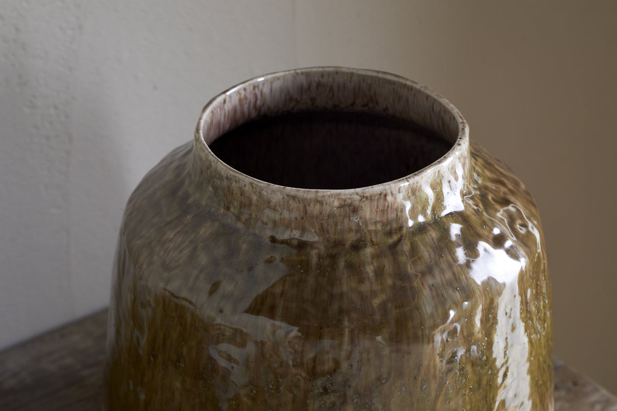 Vase Melina en émail réactif - Olive et naturel