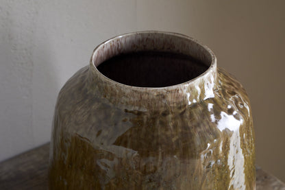 Vase Melina en émail réactif - Olive et naturel