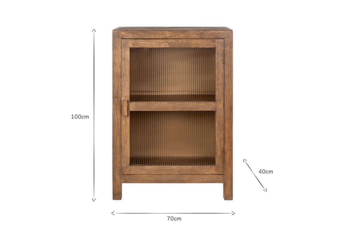 Meuble bas en bois de manguier Mendani et verre cannelé - Teinte noyer