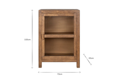 Meuble bas en bois de manguier Mendani et verre cannelé - Teinte noyer