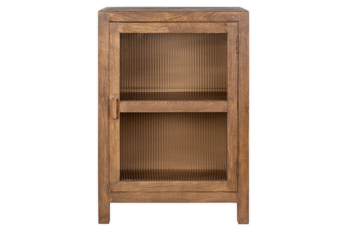 Meuble bas en bois de manguier Mendani et verre cannelé - Teinte noyer
