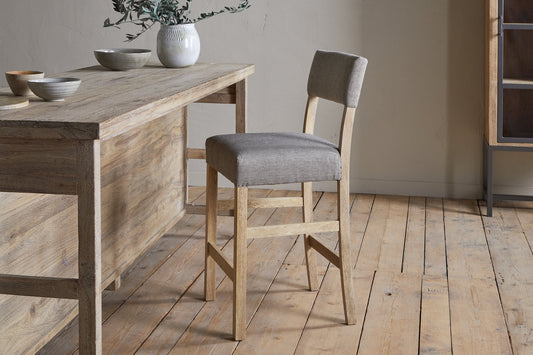 Chaise de comptoir rembourrée en lin Nadeeka - Gris clair