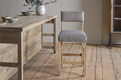 Chaise de comptoir rembourrée en lin Nadeeka - Gris clair