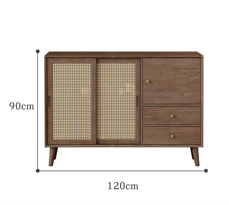 Buffet HAILEY en rotin avec portes coulissantes, style côtier et insulaire, en bois massif (2 couleurs, 2 tailles)