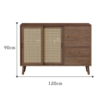 Buffet HAILEY en rotin avec portes coulissantes, style côtier et insulaire, en bois massif (2 couleurs, 2 tailles)