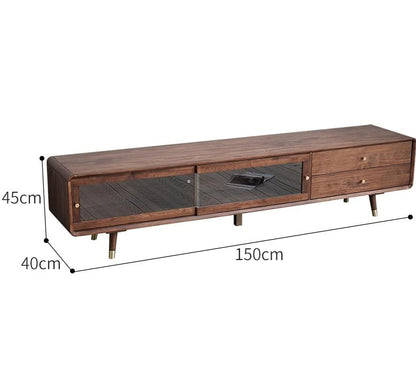 Meuble TV DOMINIC avec portes coulissantes en verre, style rétro moderne 
