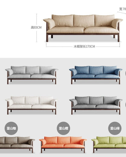 Canapé GRACE en bois massif au design nordique japonais (6 tailles au choix, 8 couleurs de tissu au choix)