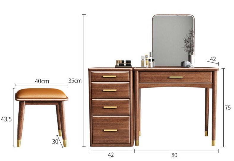 Coiffeuse CARLY Embassy en bois de santal massif avec miroir et meuble de rangement