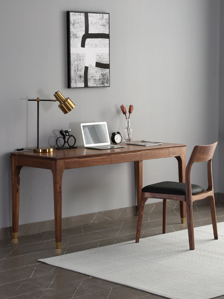 ALIVIA RITZ Table console de bureau moderne en bois massif Naturel / Noyer