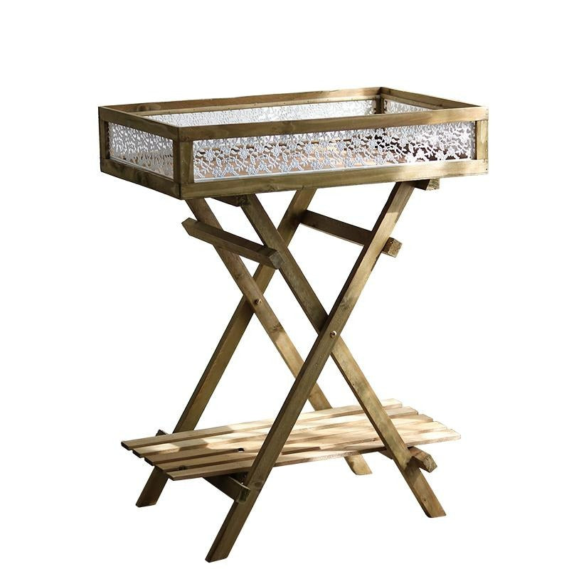 Support à plantes pliable à double étagère Khajag