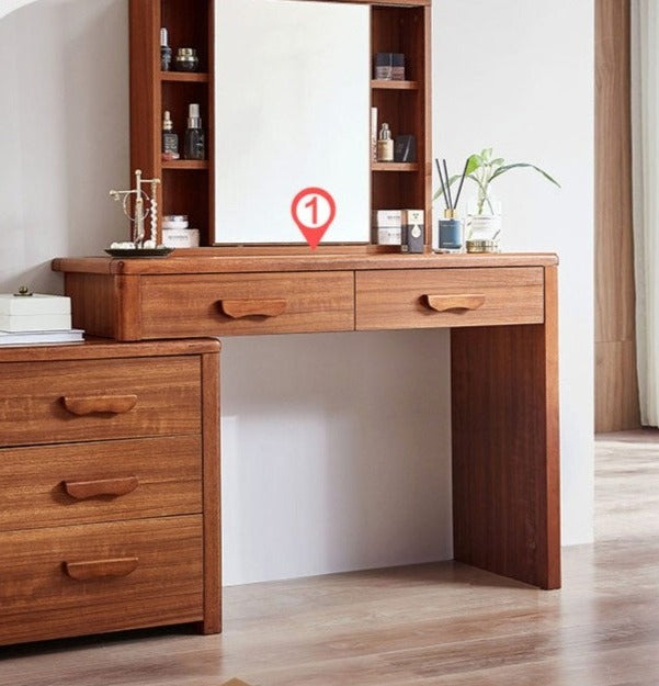 Coiffeuse en bois massif Carlie EMBASSY, meuble de rangement, miroir de courtoisie