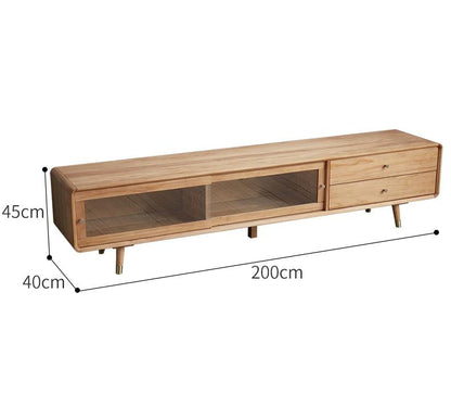 Meuble TV DOMINIC avec portes coulissantes en verre, style rétro moderne 
