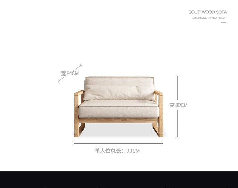 Canapé scandinave CHLOE en bois dur américain de style japonais (choix de 5 tailles, 7 couleurs de tissu, structure noyer, naturel, noir)