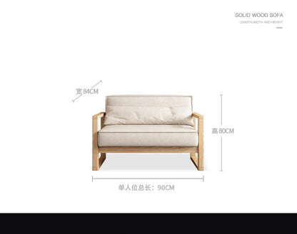 Canapé scandinave CHLOE en bois dur américain de style japonais (choix de 5 tailles, 7 couleurs de tissu, structure noyer, naturel, noir)