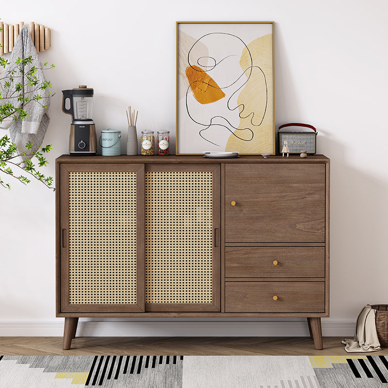 Buffet HAILEY en rotin avec portes coulissantes, style côtier et insulaire, en bois massif (2 couleurs, 2 tailles)