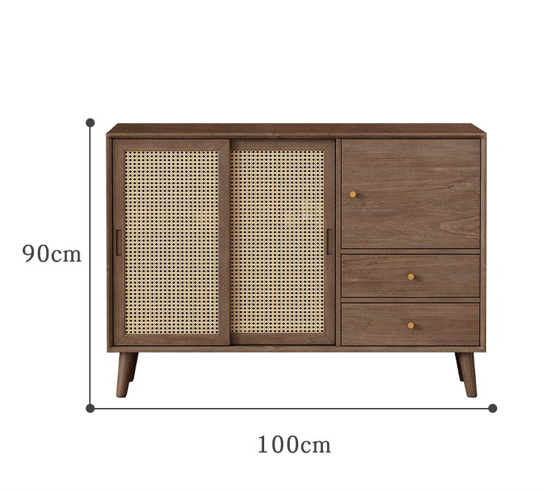 Buffet HAILEY en rotin avec portes coulissantes, style côtier et insulaire, en bois massif (2 couleurs, 2 tailles)