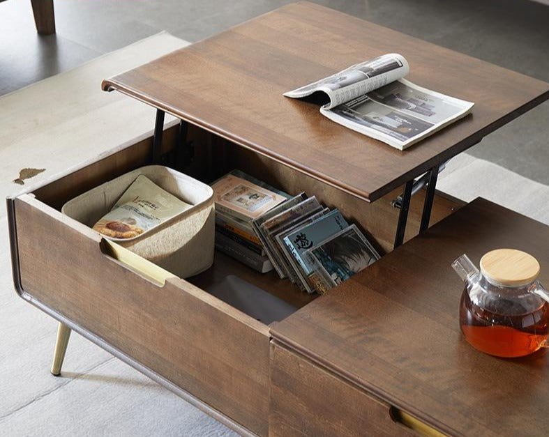 Table basse relevable en bois massif Liam moderne et minimaliste 