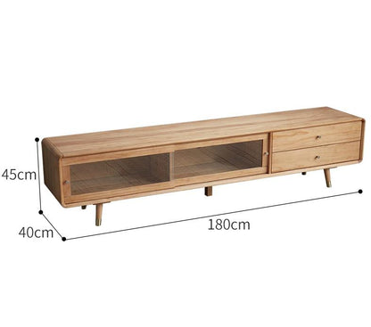 Meuble TV DOMINIC avec portes coulissantes en verre, style rétro moderne 
